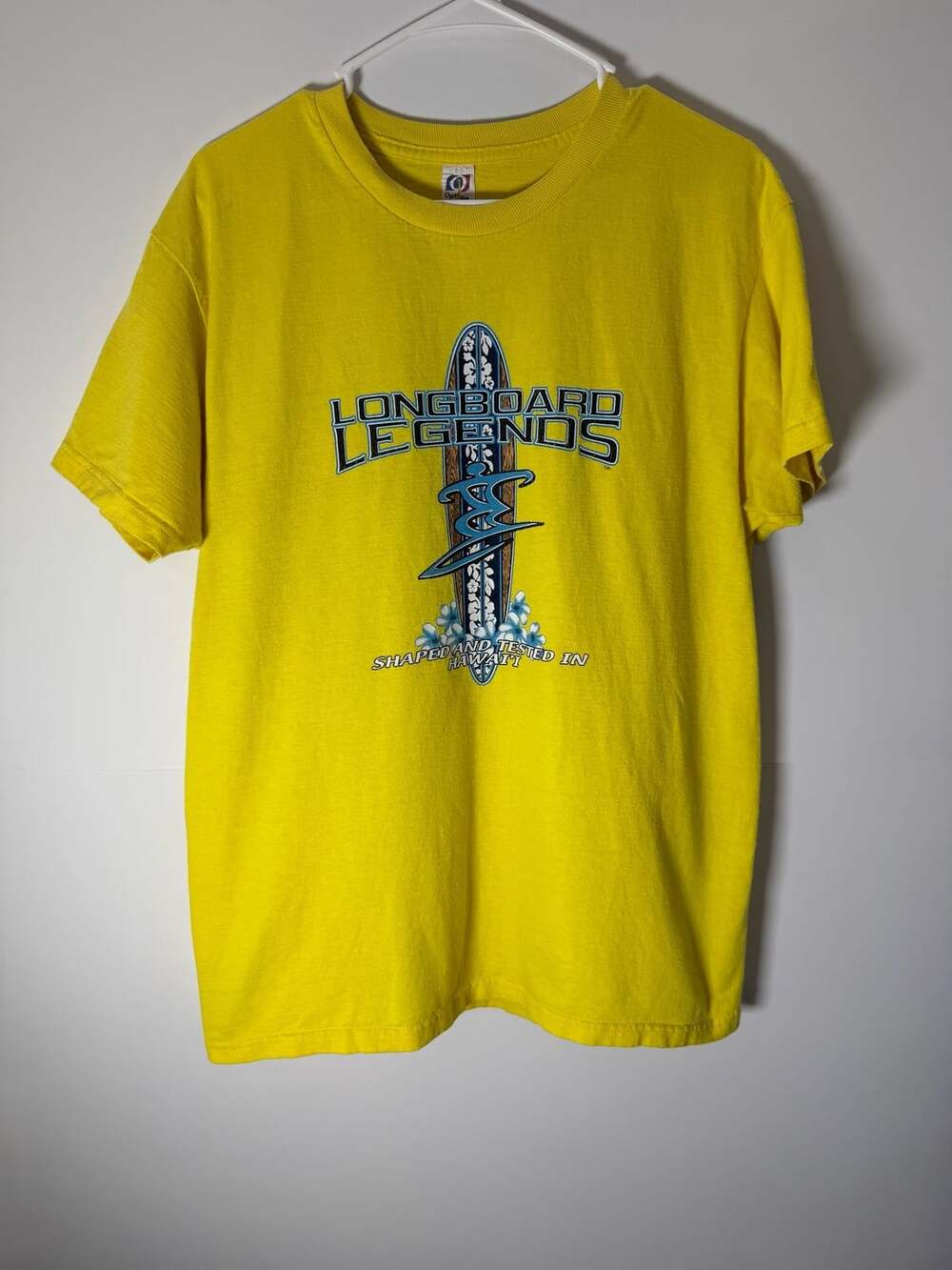 Vintage Optima Longboard Legends Shaped & Tested In Hawaii Yellow T-Shirt